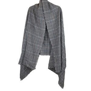 Esprit Houndstooth Blanket Scarf Shawl Wrap Black White Fringe Blue Contrast